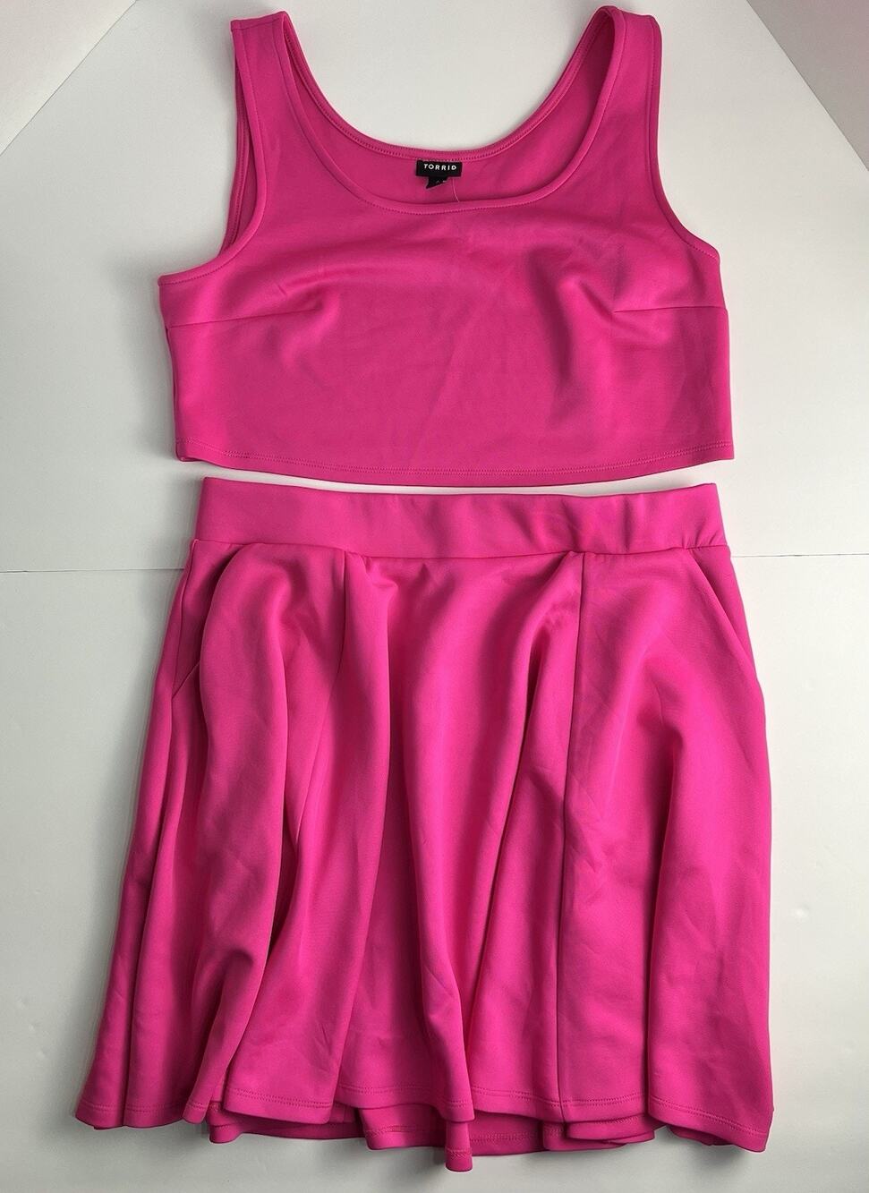 Torrid Neon Pink Sleeveless Crop Top & Skirt Set Plus Size 0 Stretch Scoop Neck